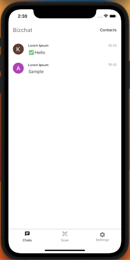 Android application Bizchat screenshort
