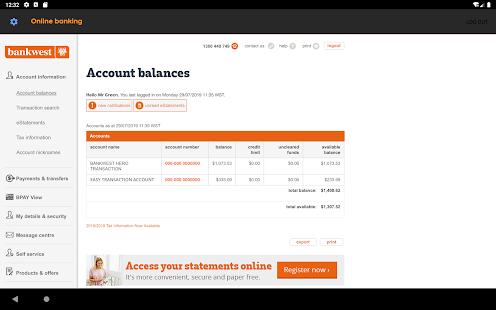 Bankwest Screenshot