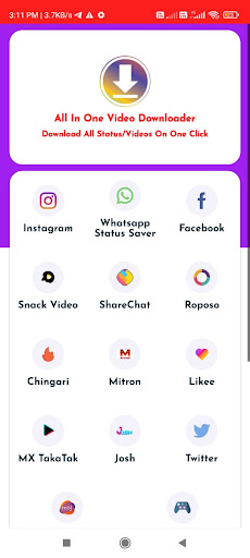 Android application All In One Video Downloader screenshort