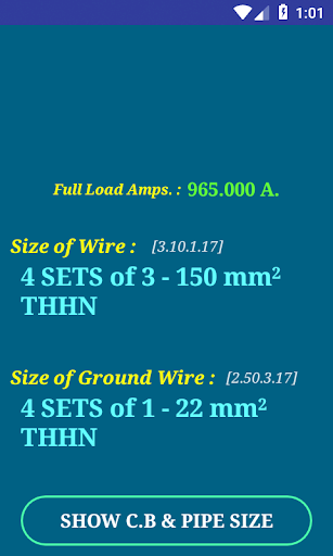Android application PEC Conductor Size Calc FULL screenshort