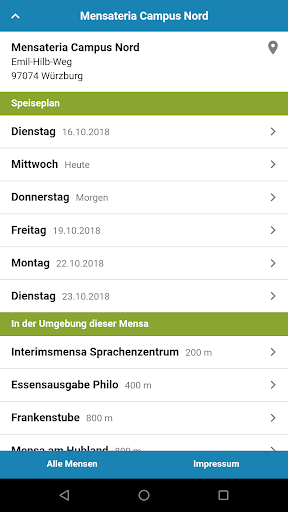 Android application Mensa Würzburg screenshort