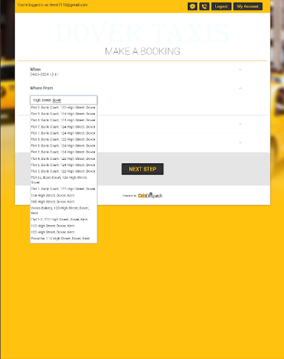 Dover Taxis Online Booking App Screen 2