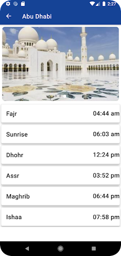 Android application Azan Abu Dhabi screenshort