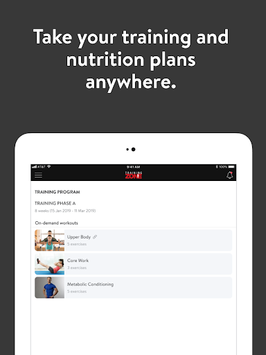 Screenshot of Training Zone App