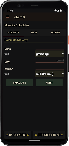 Molarity Dilution Calculator Screen 2