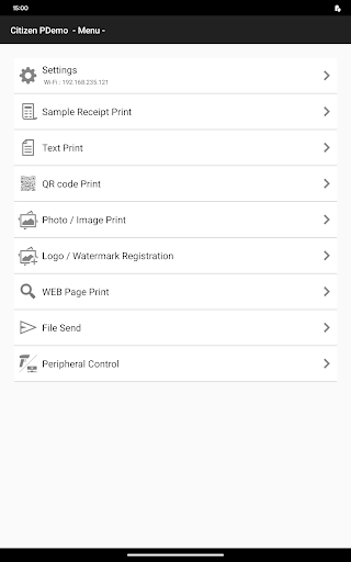 Android application Citizen PDemo for POS Printer screenshort