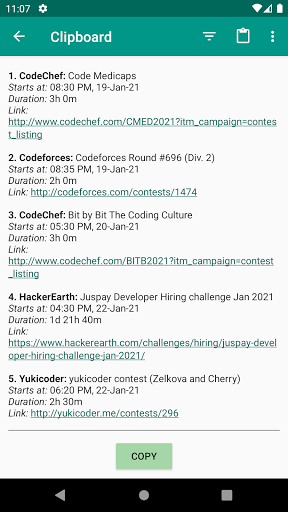 CPfy - Coding Contest Notifier Screen 3