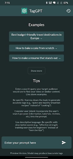 Android application TagGPT: AI SEO Channel Booster screenshort