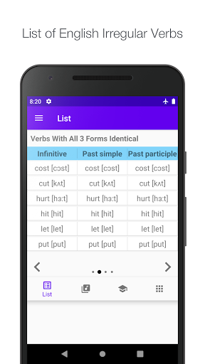 Android application English Irregular Verbs screenshort