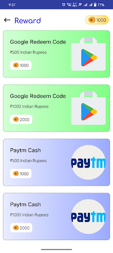 Earn Redeem Code : GpReward Screen 2