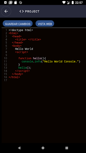 Android application html5 css javascript (Code Edi screenshort