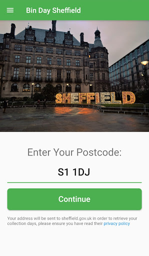 Android application Bin Day Sheffield screenshort
