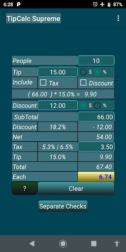 Android application Tip Calc Supreme screenshort