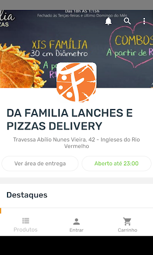 Android application DA FAMILIA LANCHES E PIZZAS DE screenshort