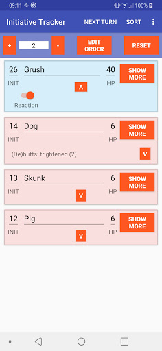 Android application Pathfinder 2 Combat Tracker screenshort