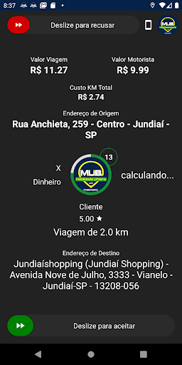 Android application MUB motorista screenshort