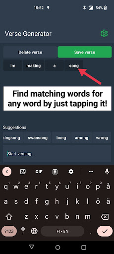 Android application VerseGenerator - rhyme & write screenshort