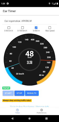 Android application Car Timer - 0-100km/h, 0-60mph screenshort