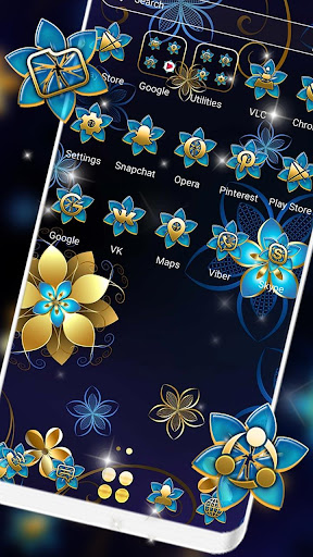 Golden Blue Flower Themes Screen 2