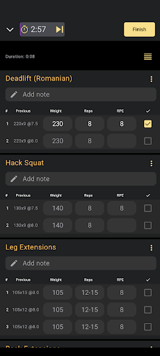 Lift Lab Workout Log Screen 2