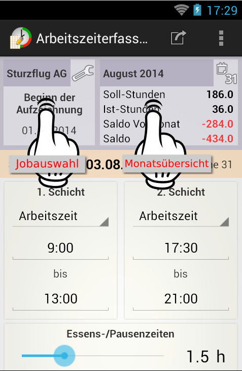 Android application Arbeitszeiterfassung screenshort