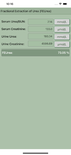 FEUrea Calculator Screen 3