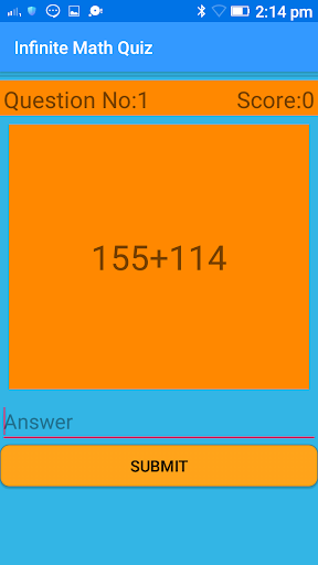 Android application Infinite Math Quiz screenshort