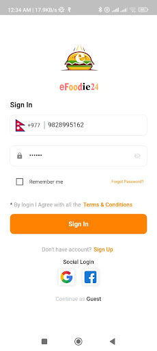 Android application eFoodie24 Restaurant screenshort