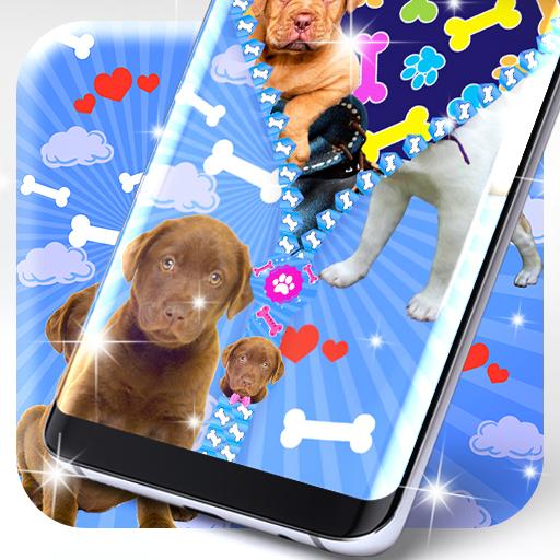 Cute puppy zipper lock screen logo