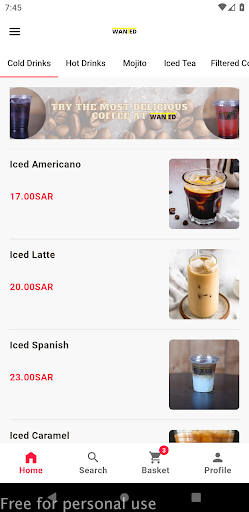 Android application wanted caffee screenshort
