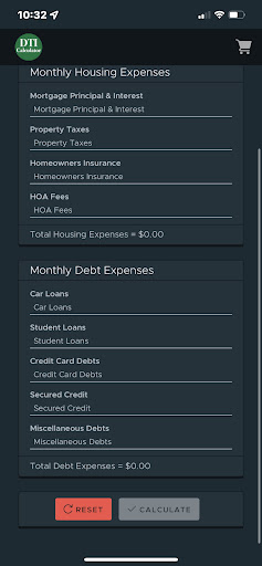 DTI Ratio Calculator Screen 2