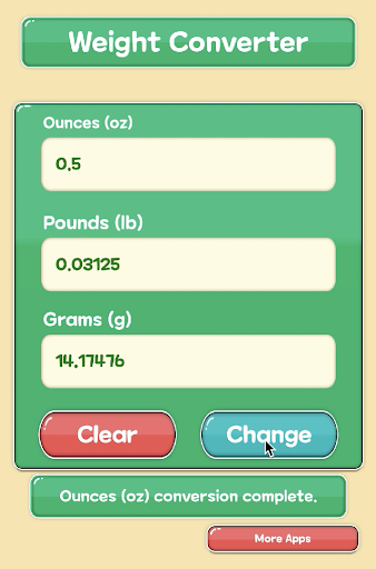 Ounces Pounds Grams Converter Screen 2
