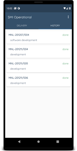 Android application Operational Delivery SMI screenshort