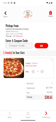 Screenshot of Pappa Georggeo Pizza