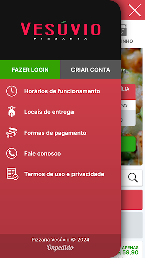 Android application Pizzaria Vesúvio screenshort