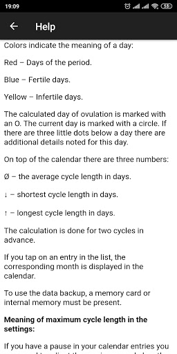 Menstrual diary. Fertile days.