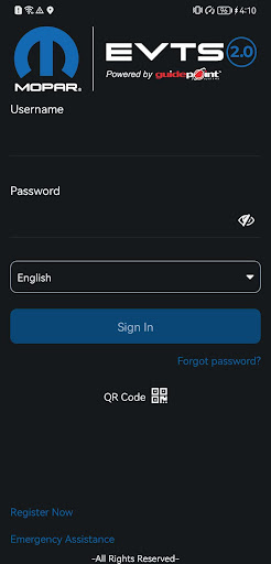 Screenshot of Mopar EVTS