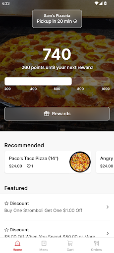 Android application Sam's Pizzeria screenshort