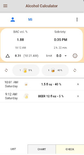 Android application Alcohol Calculator - sobriety screenshort