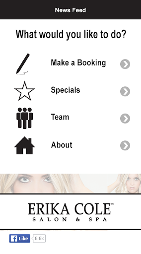 Android application Erika Cole Salon & Spa screenshort