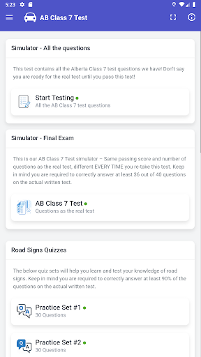 Alberta Driving Test - Class 7 Screen 3