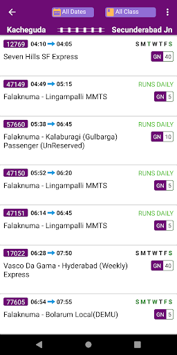 Hyderabad Trains Screen 3