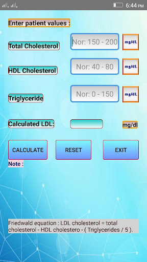 Android application LDL Cholesterol Calculator screenshort