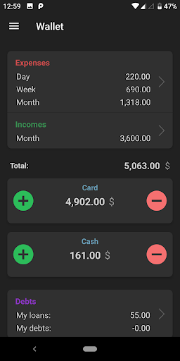 Wallet - cost accounting Screen 3