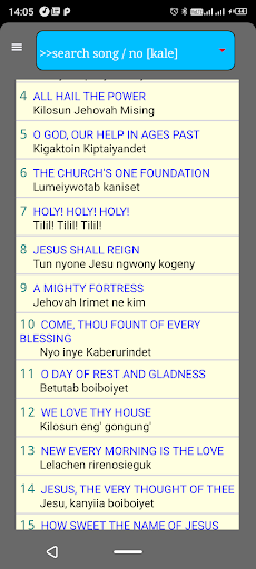 Android application Kalenjin hymns Tienwogik screenshort