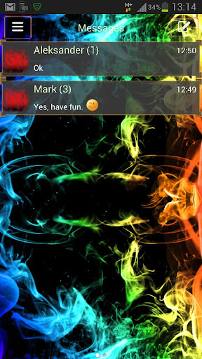 Android application Rainbow Smoke Theme GO SMS screenshort