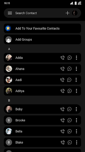 Screenshot of Contacts app for Android