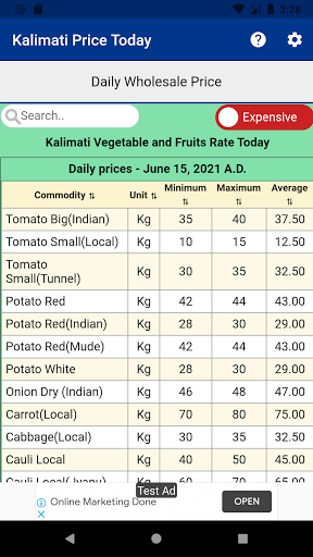 Kalimati Price Today Screen 2