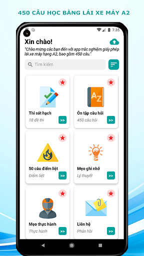 Android application 450 Câu học bằng lái xe máy A2 screenshort