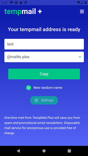 Android application TempMail+ screenshort